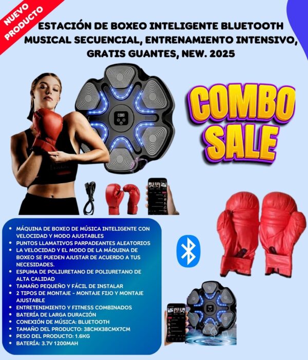175070ESTACIÓN_BOXEO_INTELIGENT_BLUETOOTH-NEGRO Estacion Boxeo Bluetooth Guantes Grandes