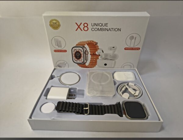 Smart Watch Combo X8 – Smartwatch, Audífonos, Power Bank y Cargadores