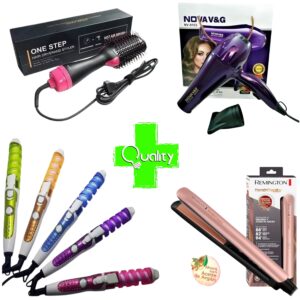 1718400080Frente Kit Profesional One Step & Nova – Cepillo, Ondulador, Secador y Plancha Keratina