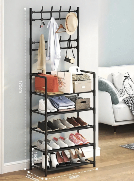 176064PercheroZapatero5Nive Perchero Zapatero Metálico con Ganchos – 5 Niveles